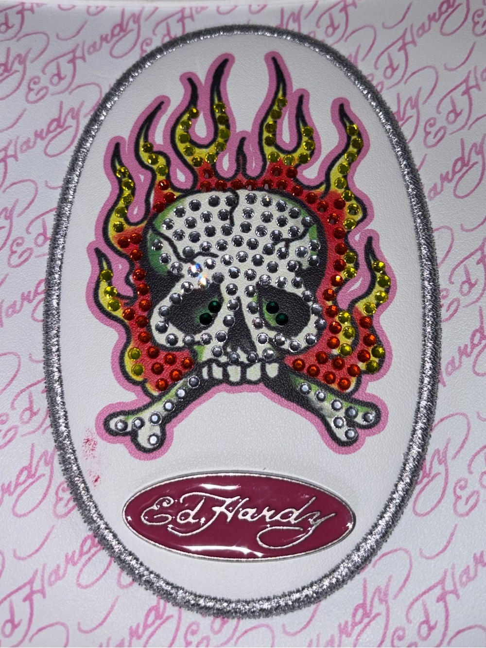 Ed Hardy White Skull & Flames Rhinestone Bag